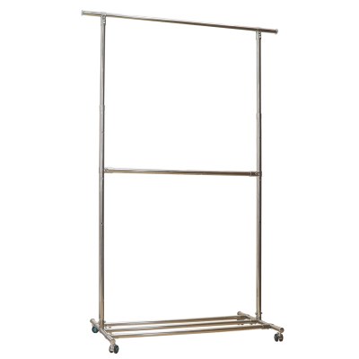 304不锈钢晾衣架双层升降挂衣架单杆加厚阳台晒被架子落地移动