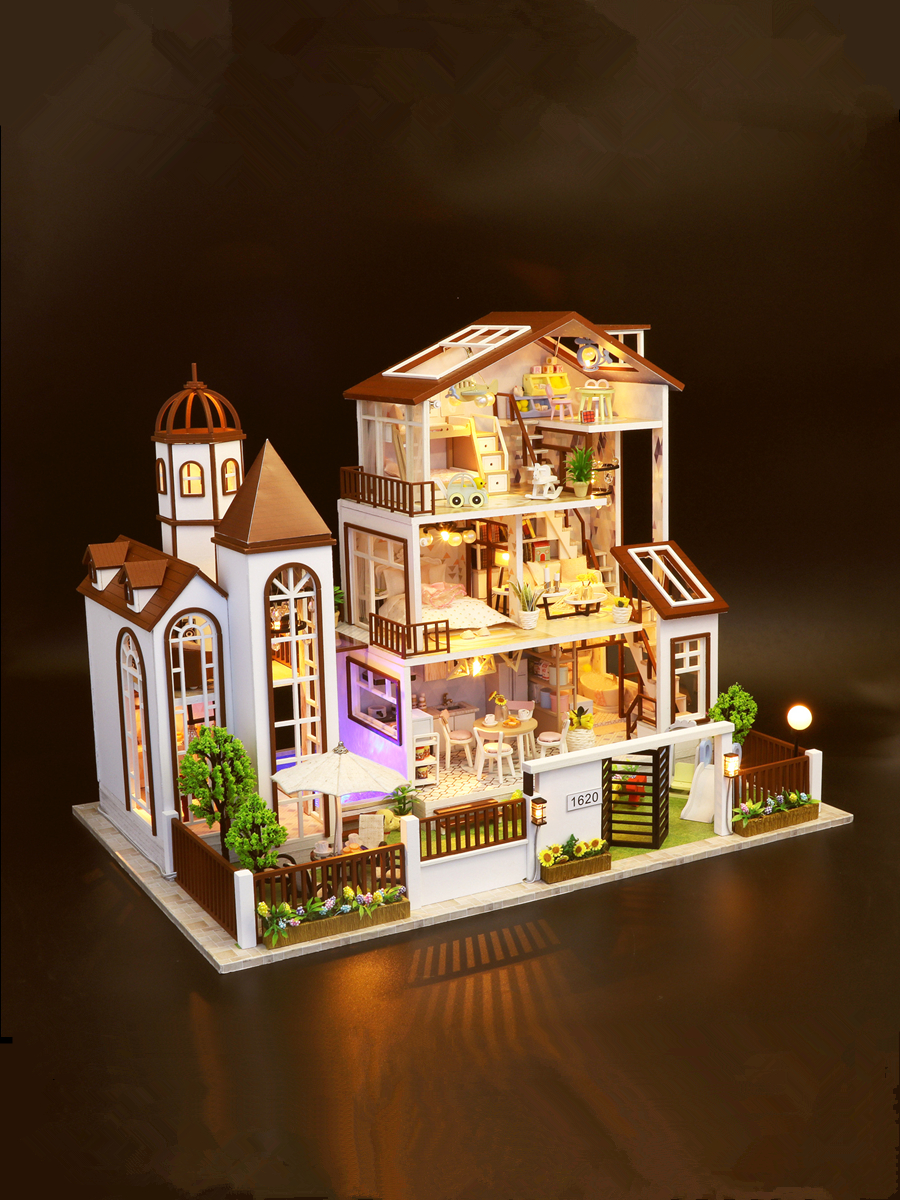 diy手工创意小屋超大_diy小屋超大建筑模型别墅手工拼装木质玩具制作