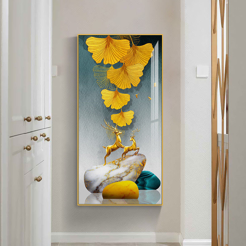 入户门正对墙挂画正对门玄关装饰画家庭轻奢高端餐厅壁纸画进门墙