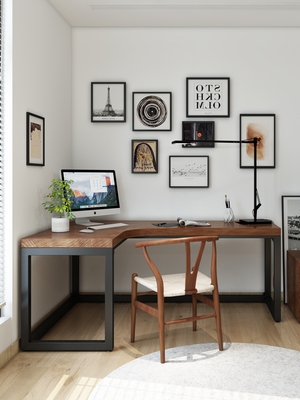ins北欧实木转角书桌家用l型卧室电脑桌简约卧室墙角桌子办公桌