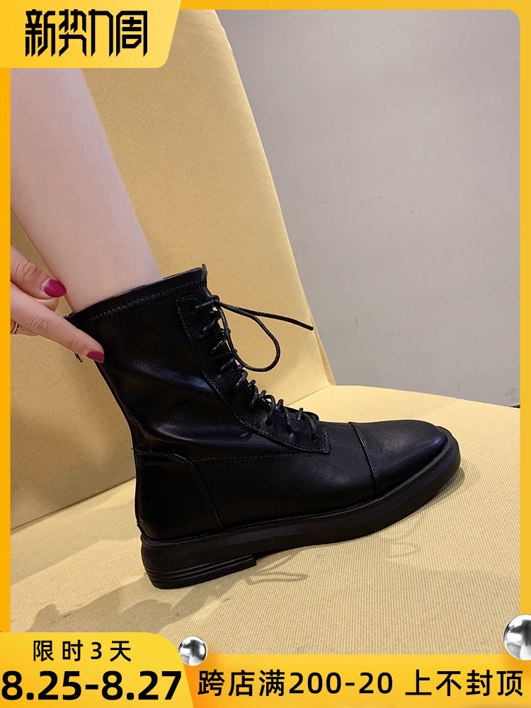 马丁靴女2020春秋季新款ins潮韩版瘦瘦粗跟网红英伦风中筒单靴子