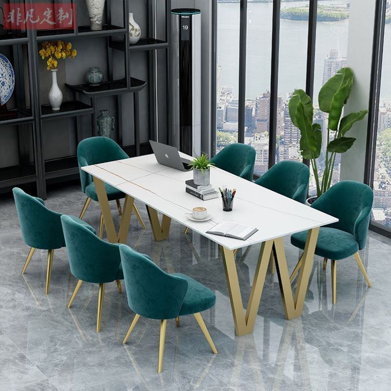 轻奢岩板会议桌办公长桌会客桌简约现代洽谈桌椅组合长条工作1