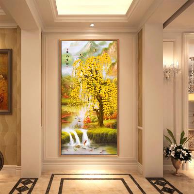 玄关装饰画发财树挂画走廊尽头壁画中式过道招财风水竖版大气镇宅