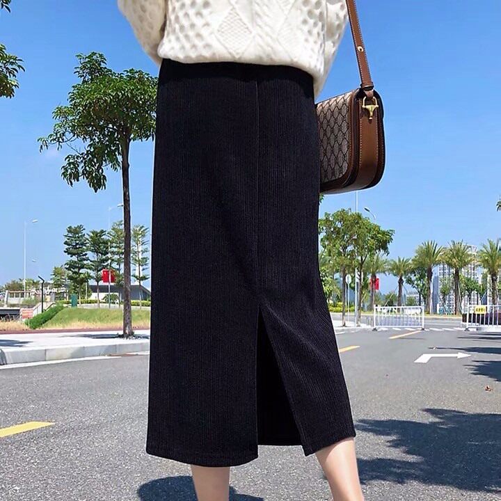 卡罗碧专柜正品加绒加厚显瘦遮胯半身长裙遮臀半身裙雪呢绒裙