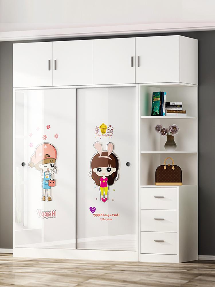 卧室衣柜现代简约 经济型 女孩_儿童衣柜推拉门女孩小型衣橱简易收纳