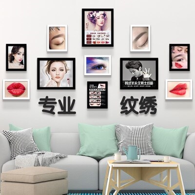 纹绣美甲美睫图片照片墙美容院墙面装饰相框组合美容店装饰画挂