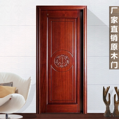 纯实木门橡木烤漆门套装门b中式雕花原木门房间静音卧室定制室内