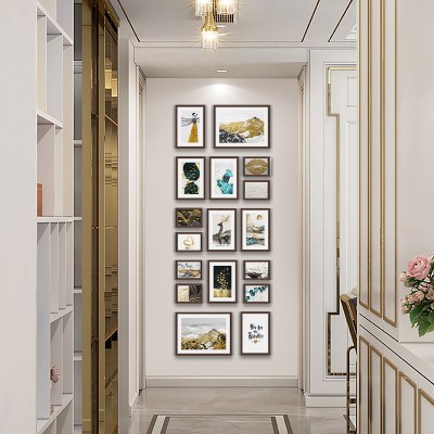 玄关走廊竖挂照片墙实木相框创意组合简约背景墙免装饰免费印照.