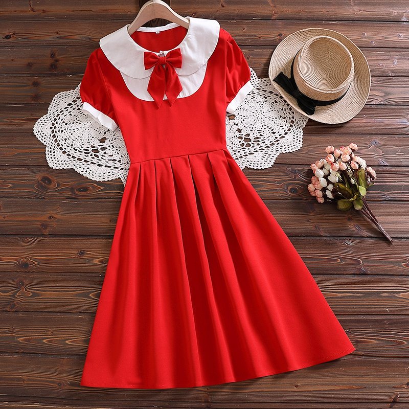 夏装12公主裙13小学生裙子女孩生日红色裙14岁中大童学院风连衣裙