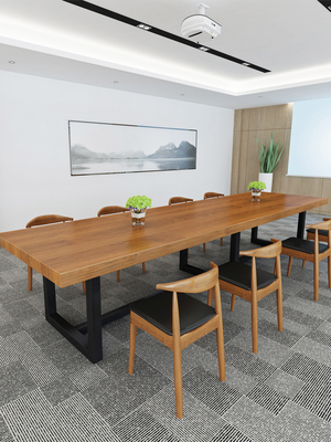 工业风办公室接待洽谈会议桌椅组合办公桌实木小型长桌子简约现代