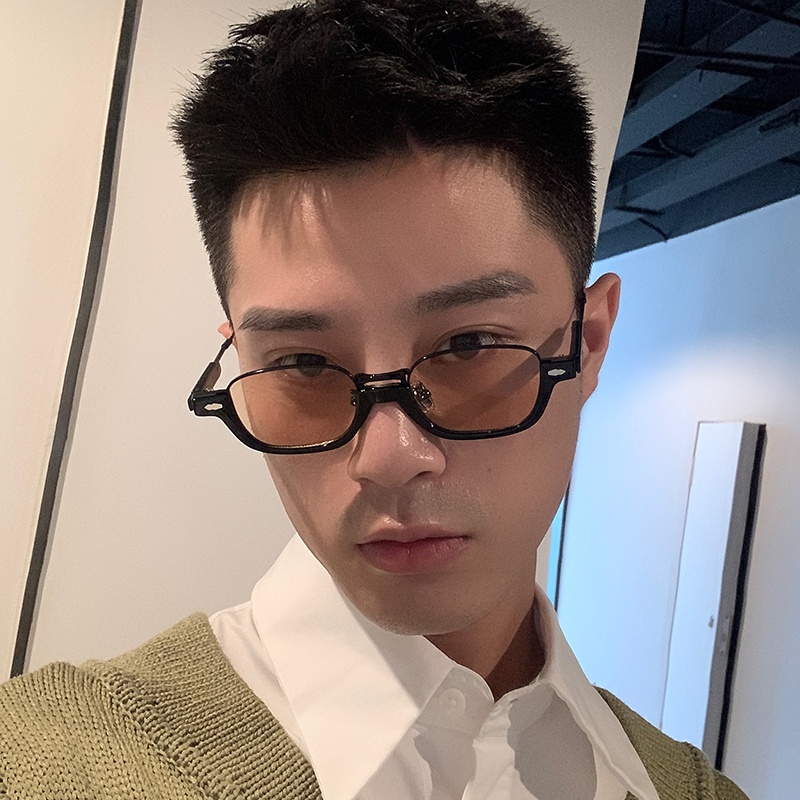 框韩版下半框墨镜男士街拍嘻哈潮人明星同款茶色太阳镜女潮—太阳眼镜