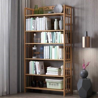 竹木书架置物架落地图片