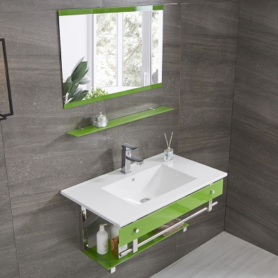 挂墙式洗面盆浴室柜组合挂式洗手盆洗脸盆钢化玻璃台面盆陶瓷台盆