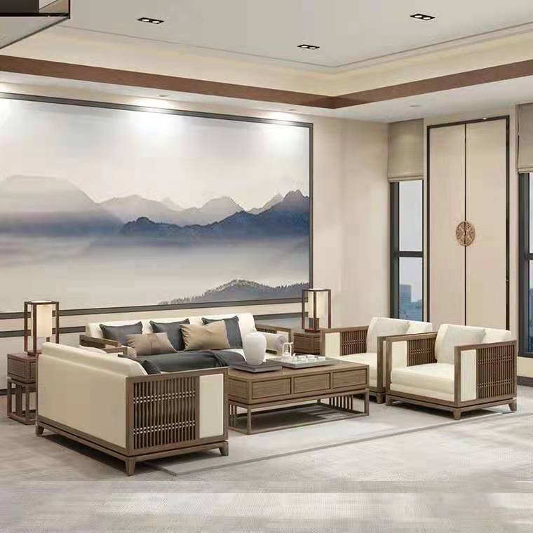 新中式实木沙发茶几组合老板办公室商务会客沙发简约现代客厅沙发