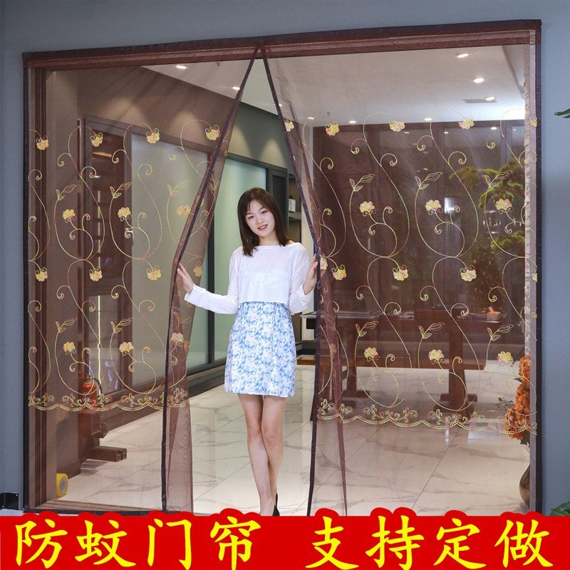 别墅大门纱门帘子家用外用夏天门帘儿房间防蚊加密夏季对开铝合金