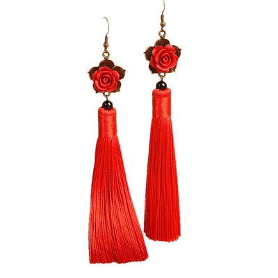 流苏耳环复古风中国风大红色图片