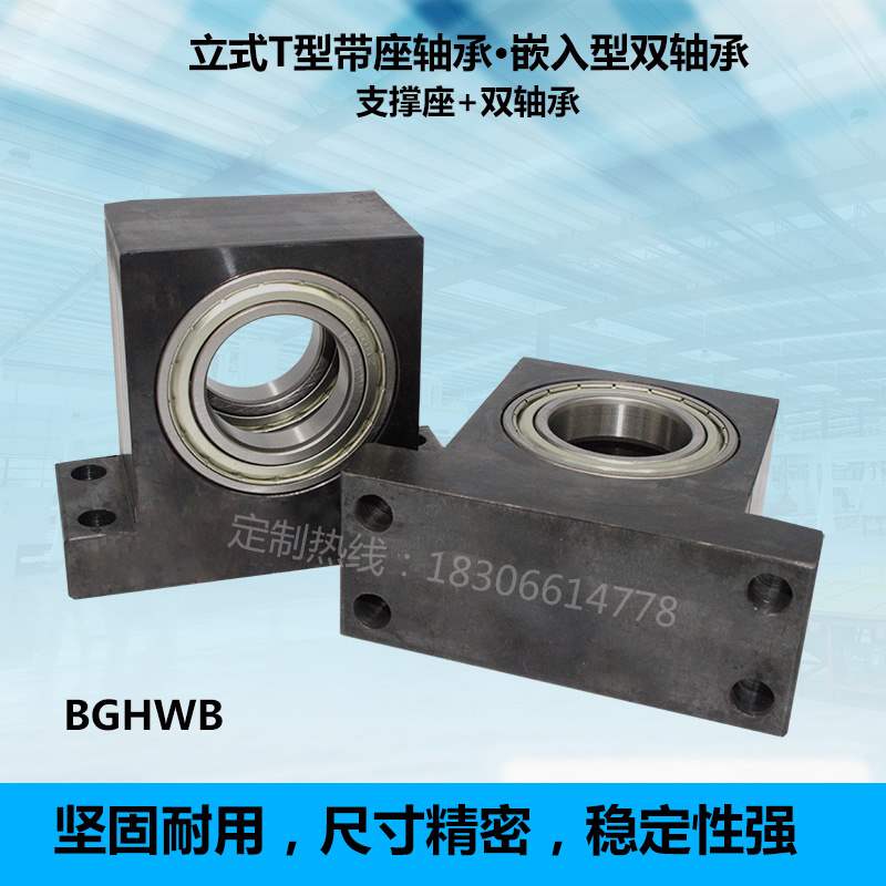 现货bghwb6008zz-50-60轴承座组件t型立式双轴承支撑固定支座定制
