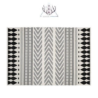 北欧黑白菱形几何地毯客厅图片