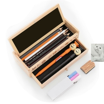 木质铅笔盒多层图片