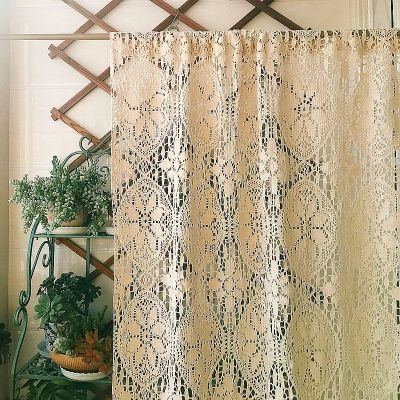 慢时光复古田园风纯棉线编织钩针蕾丝窗帘门帘隔断帘园艺拍摄背.