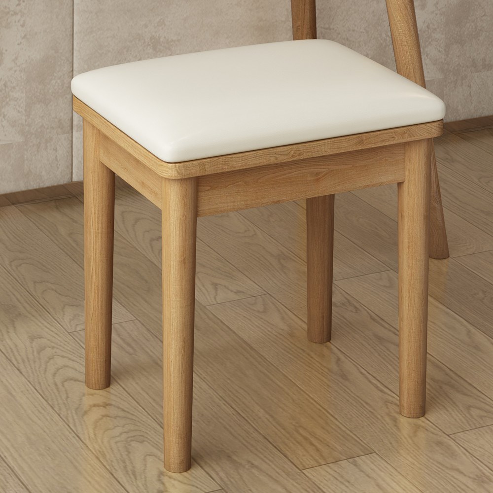 皮面收纳四脚凳放腿香樟木实木椅