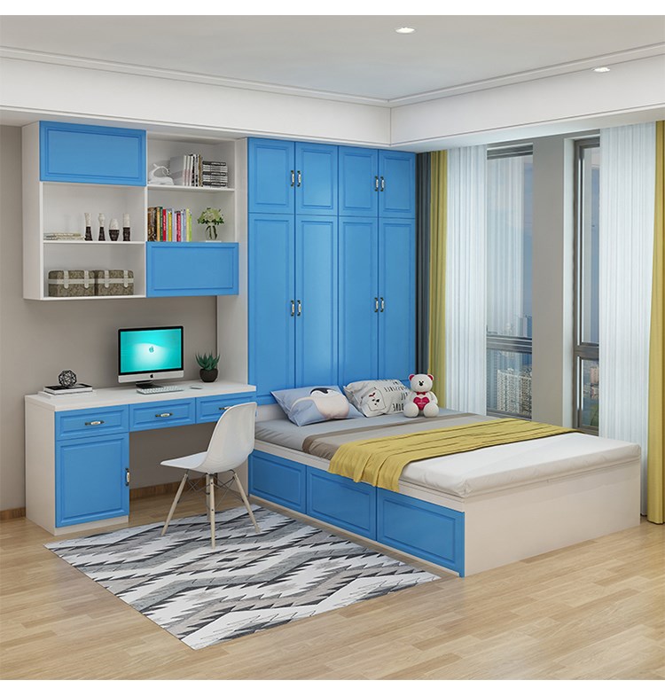 儿童卧室榻榻米床衣柜一体组合书柜书架定制简约组合电脑桌书桌