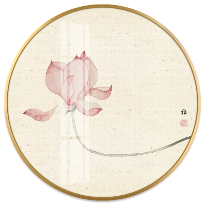 新品新中式晶瓷画入户玄关装饰画中国风荷花挂画客厅茶室禅意圆形