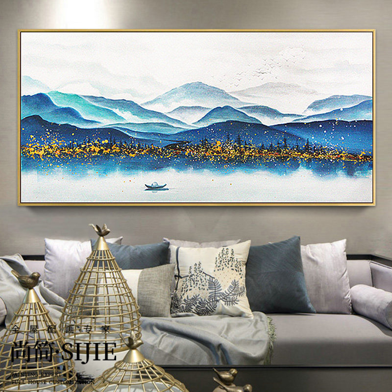 手绘油画现代简约新中s式山水画客厅沙发背景墙画卧室抽象风景挂