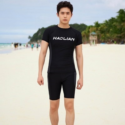 男士游泳上衣加大码泳衣专业速干五分s泳裤加肥240斤防晒短袖泳装