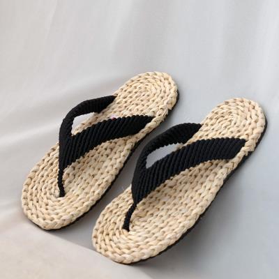 纯手工编制草鞋男女士草编拖鞋保健玉米双层拖鞋环保草编黑色凉鞋