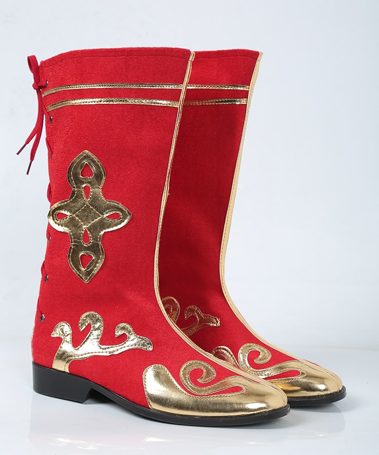 少数民族蒙古靴子儿童幼儿表演藏族靴新疆舞鞋子演出舞蹈靴子红色