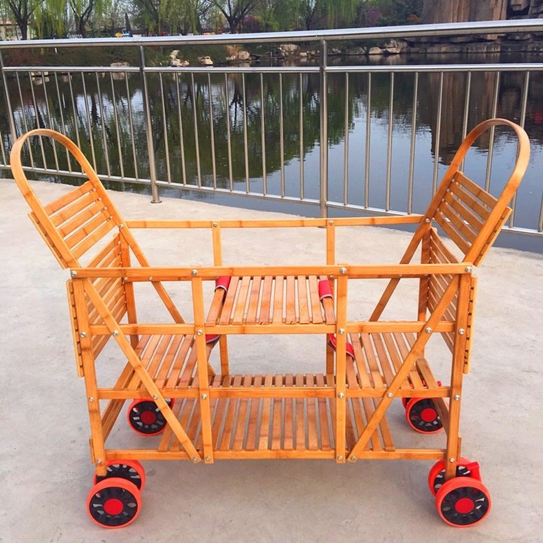 竹子手推车婴儿超轻便夏季双胞胎四轮小推车儿童竹编竹车儿童餐车