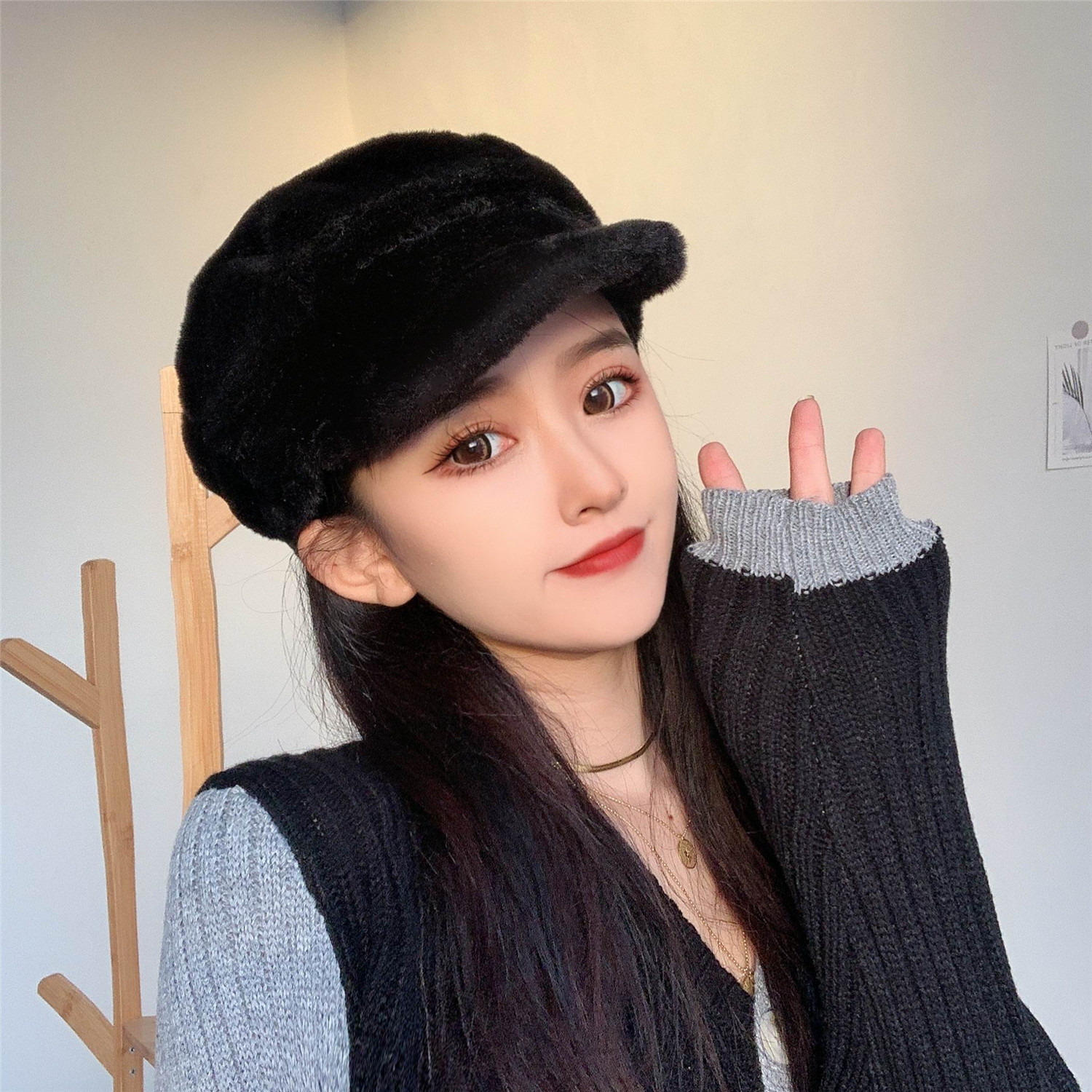 帽子女冬季适合圆脸大脸洋气漂亮的百搭貂绒韩版洋气时尚加厚保暖