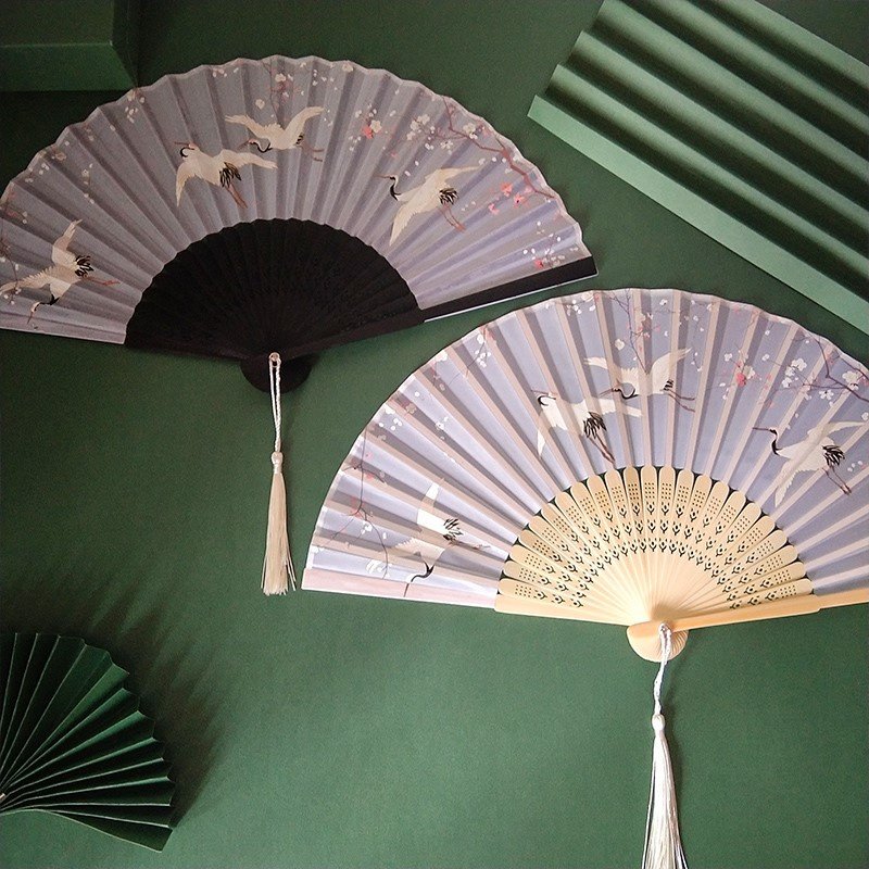 家用折叠扇子折扇竹子手工布耐用汉服扇子古风超仙女网红小清新