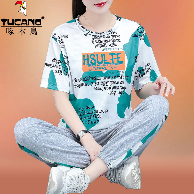啄木鸟冰丝运动服套装夏季2021年