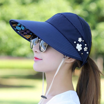 搭百凉檐遮阳空帽子帽女士大紫外线春夏x骑车可折叠太阳帽防顶