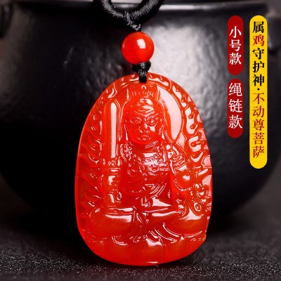 天然红玛瑙本命佛吊坠十二生肖属猪本命年守护神普贤菩萨男女项链