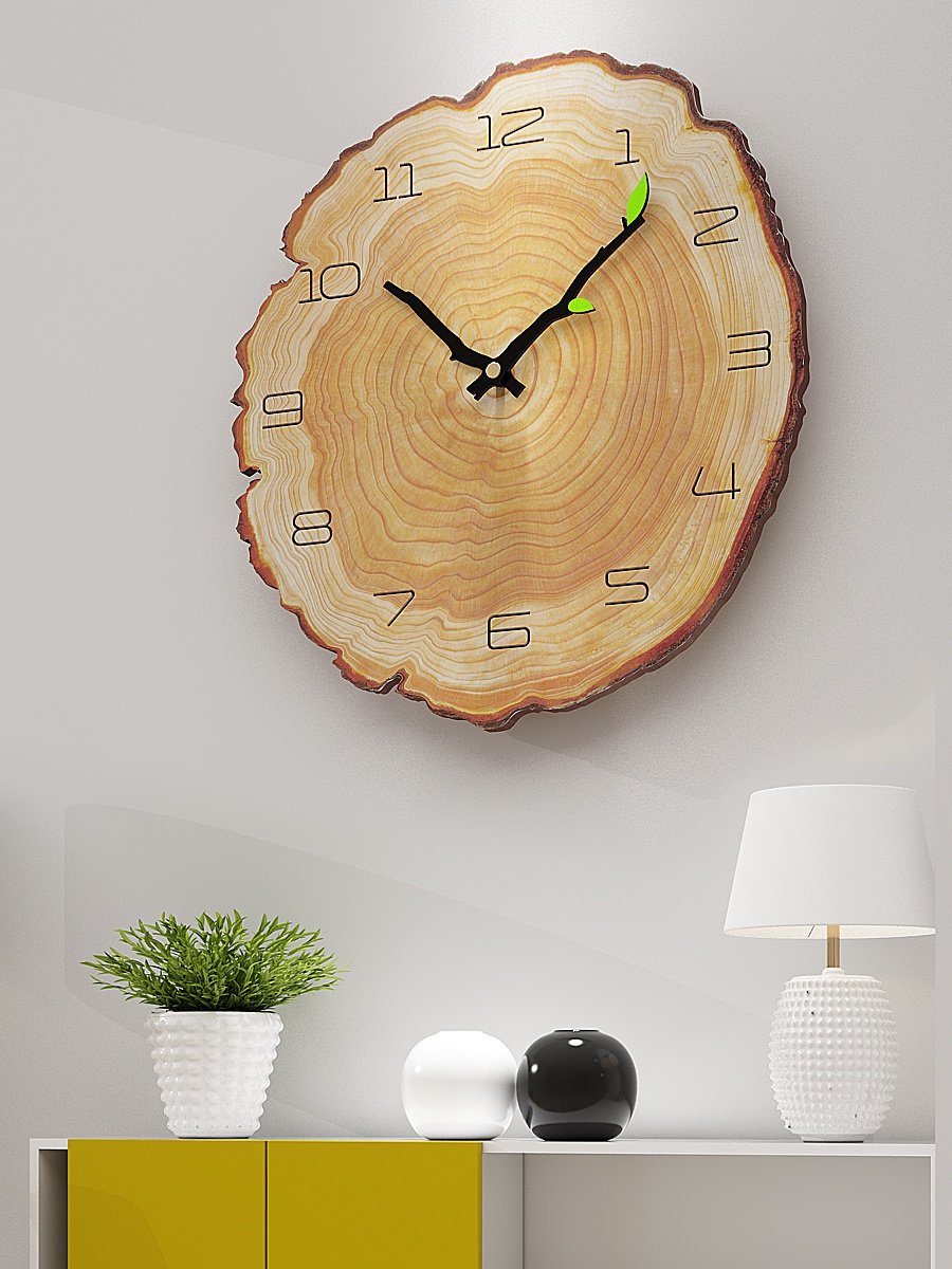北欧挂钟创意客厅卧室静音时钟木纹挂表现代简约家居年轮ins钟