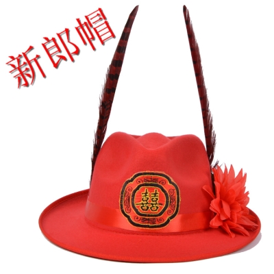 男士礼帽结婚帽子新o郎帽 少爷帽影视婚庆中式婚礼古装喜庆