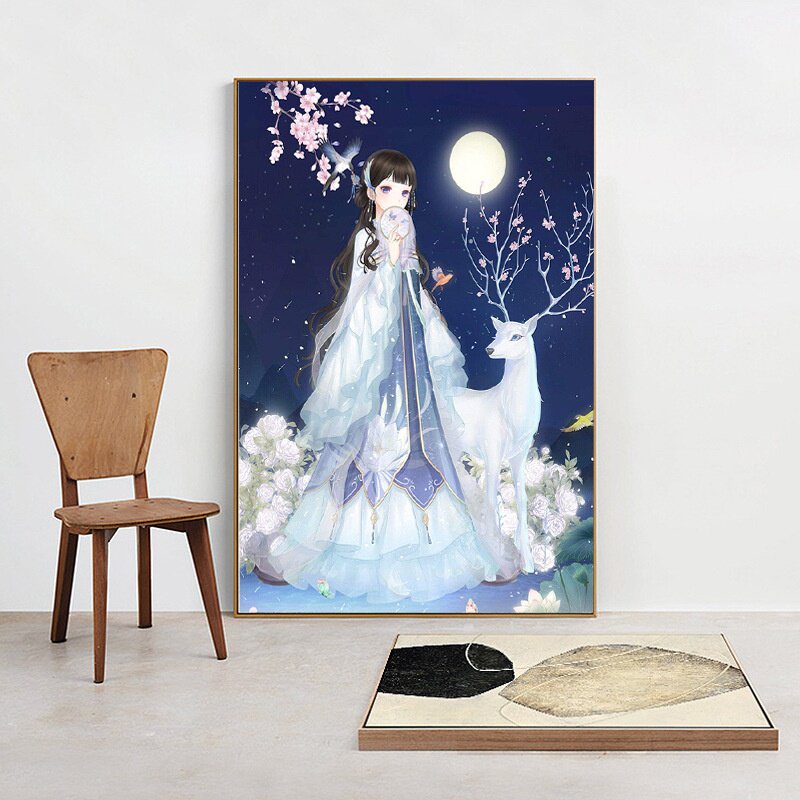 精准印花2021年新款客厅麋鹿仙子女孩十字绣线绣公主小幅人物套件