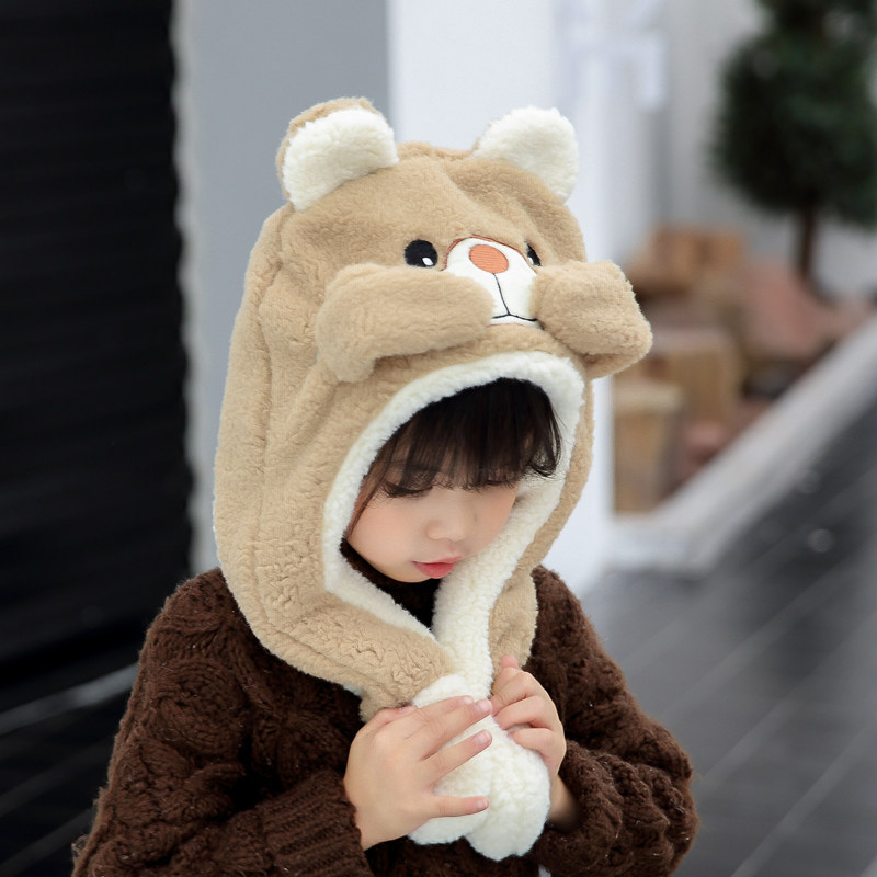 儿童小熊帽子秋冬季百搭护耳男女童卡通可爱毛绒耳朵会动冬天保暖