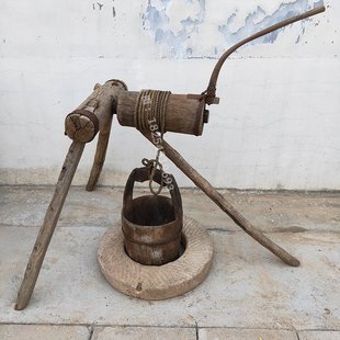 民俗老物件民国木质老辘轳老式打水机老旧农具古董收藏怀旧杂项