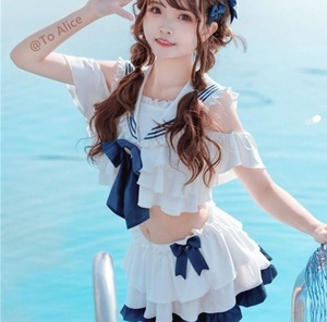 学生jk制服裙女生短袖防k晒泳装女生甜美泳衣2021春夏成人分体