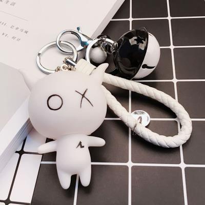 钥匙链钥匙扣挂件创意卡通搪胶安逗黑仔可爱铃铛女i士包包挂饰汽