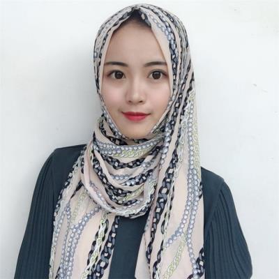 回族三角头巾女穆斯珍珠雪纺巾链条印花女纱巾柬埔寨藕丝围巾