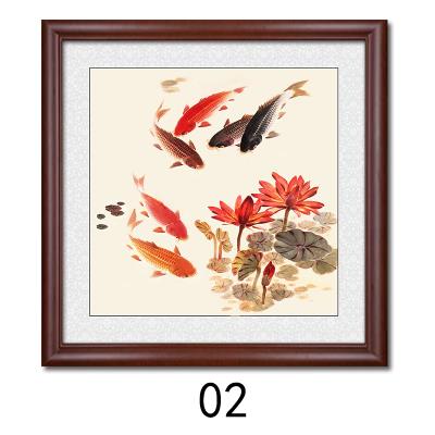 九鱼图装饰画 玄关挂画 客厅饭店风水壁画正方形鲤鱼锦鲤餐厅国画