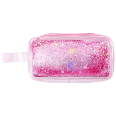 流沙透明沙笔袋小学生初中女生文具盒袋韩版小清新少女心紫粉色网