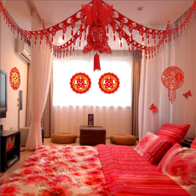 毛毡布婚房装饰拉花结婚用品房间布置无纺布拉喜新房挂件吊饰套.