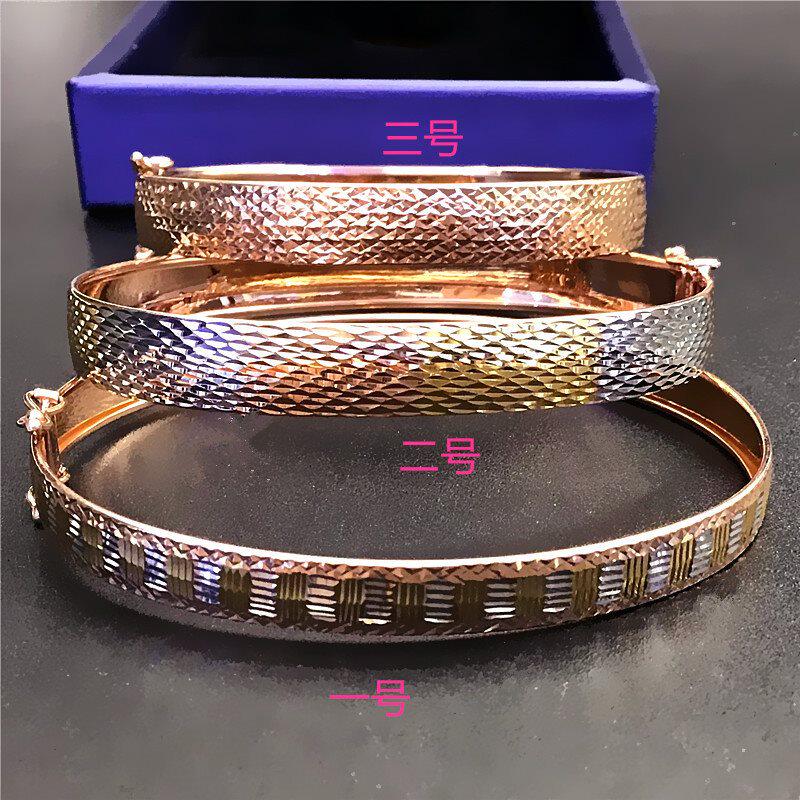 福福金楼纯俄罗斯585紫金14k金玫瑰金彩金时尚手镯三彩手镯上新女