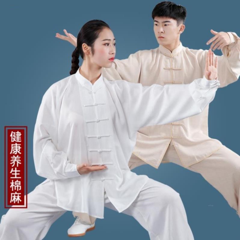 热销款男生新款休闲太极服武馆套装棉麻女大极服长款服装春季练功